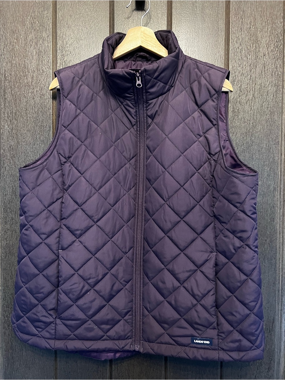 Lands' End Quilted Sleeveless Vest in Deep Plum